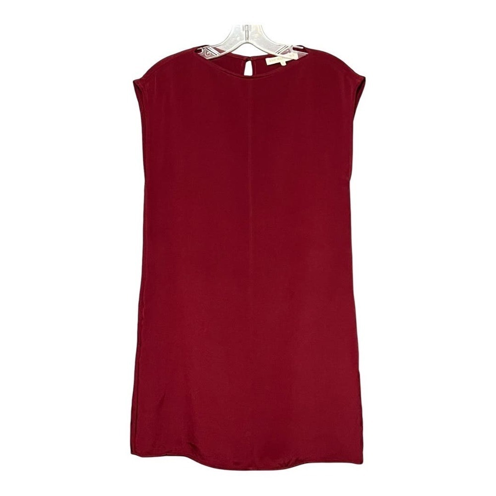Ann Mashburn Women’s Silk Tunic Dress Burgundy Capped Sleeve Jewel Neck Mini XS